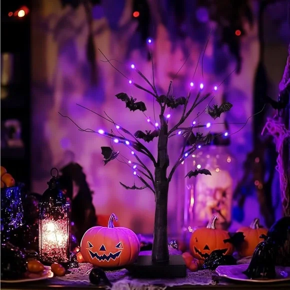 Halloween Black Spooky Artificial Tree with 24 Purple LED Lights and 6 Bats 🦇🎃👻 - Picture 3 of 4